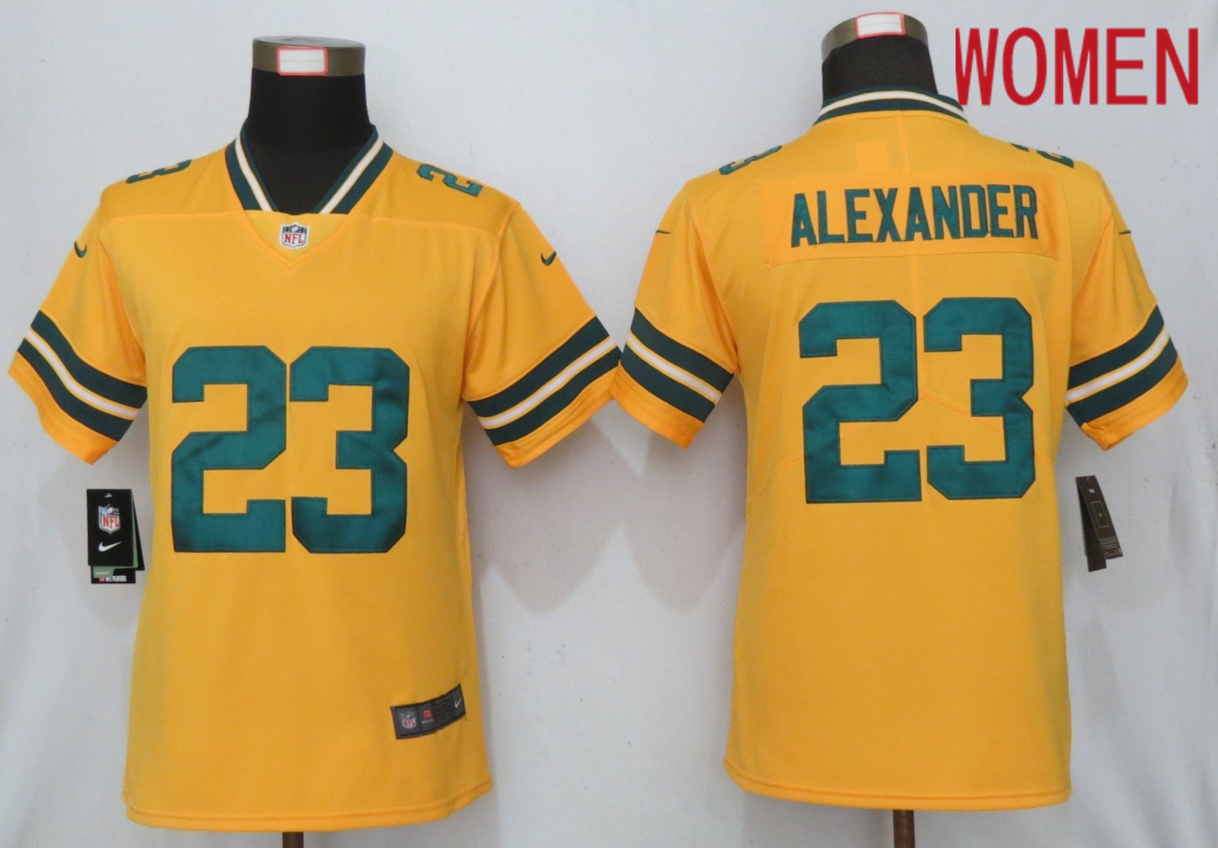 Women Green Bay Packers #23 Alexander 2019 Vapor Untouchable Nike Gold Inverted Elite Playe NFL Jerseys->women nfl jersey->Women Jersey